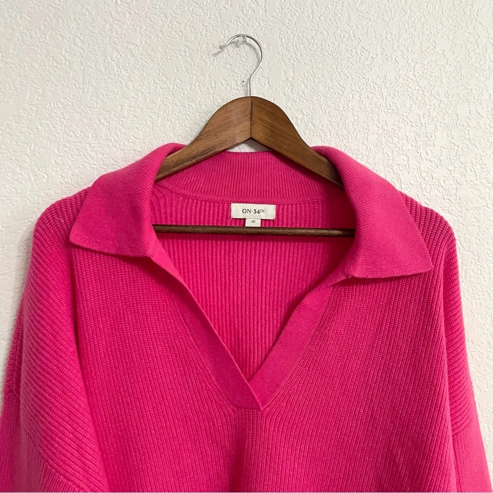 On 34th Womens Sweater Barbie Pink Collared Pullover V Neck Plus Size 2X - Image 4