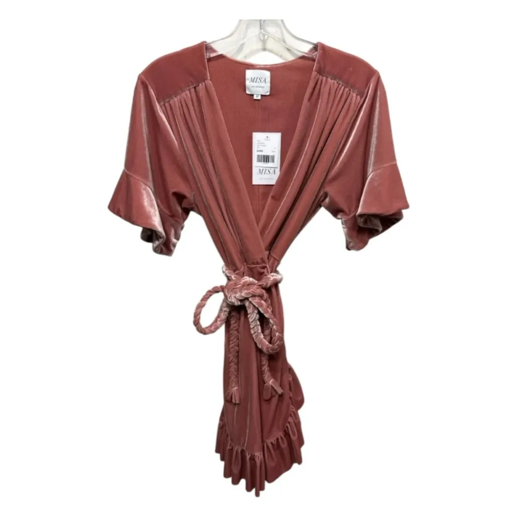 NWT Misa Los Angeles Desma Crushed Velvet Wrap Dress Pink Medium - Image 9