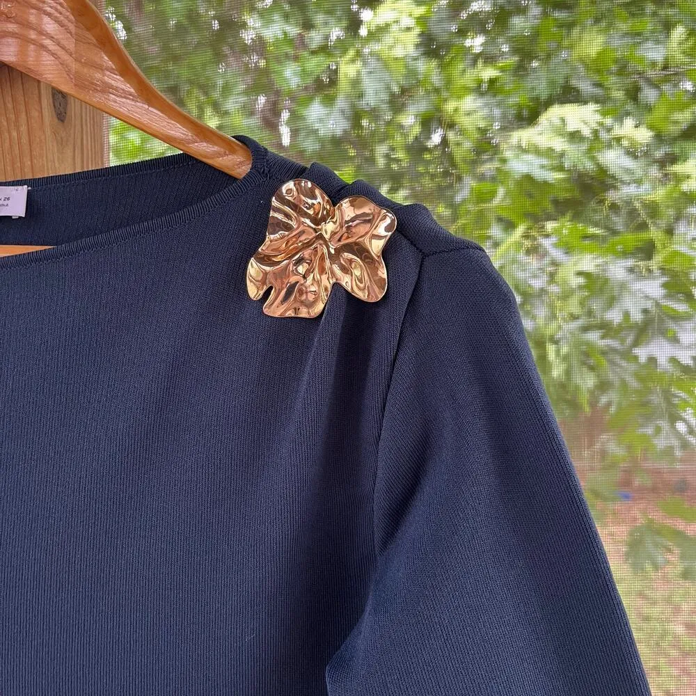 Zara Women's Plain Knit Midi Dress Duck Blue Size S. NEW - Image 3