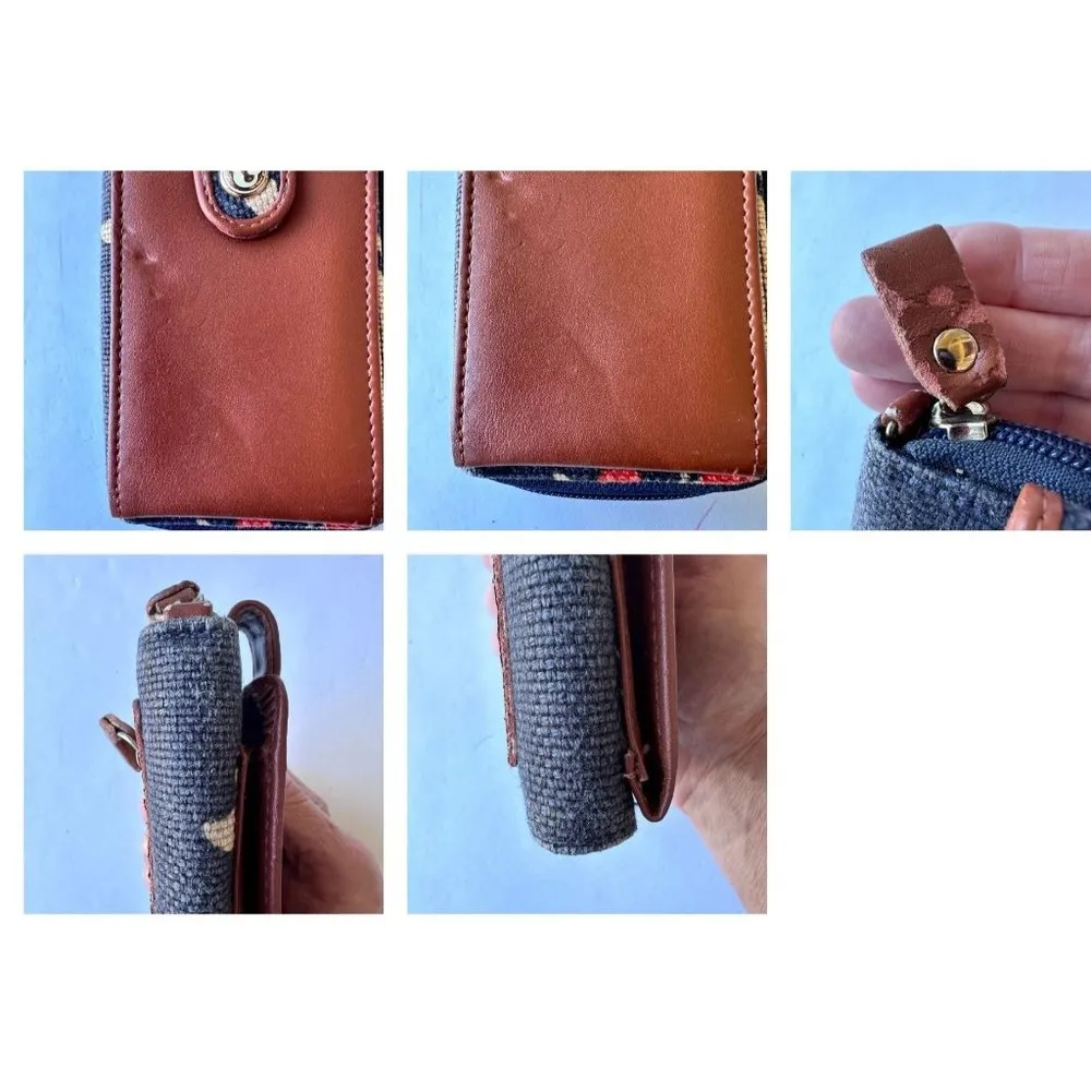 Spartina 449 Linen Leather Zip Around Wallet Cell Phone Change Purse Dau… - Image 12