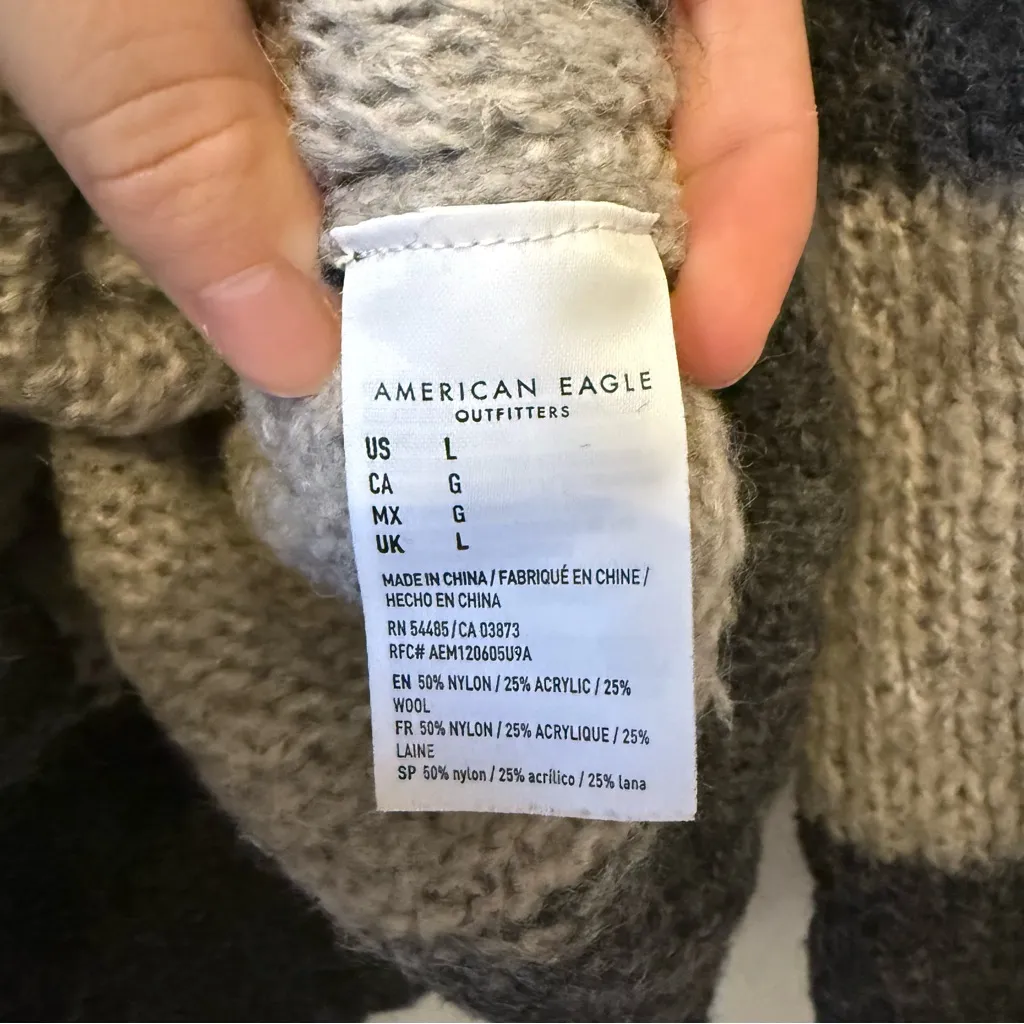 Grey Wool Blend Oversized Striped Sweater Size Large - Image 5