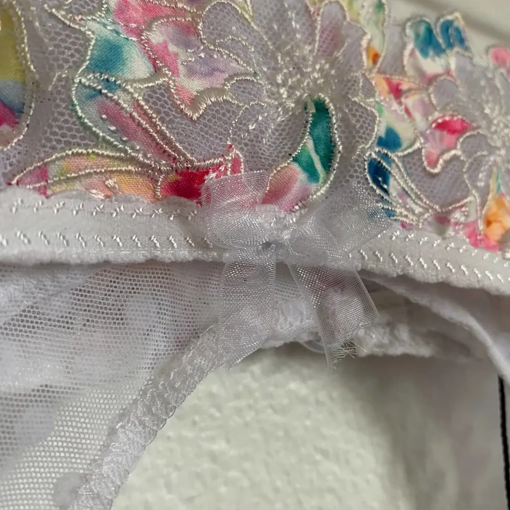 NEW For Love and Lemons Outline Garter Belt in White Multicolor Floral - Image 6