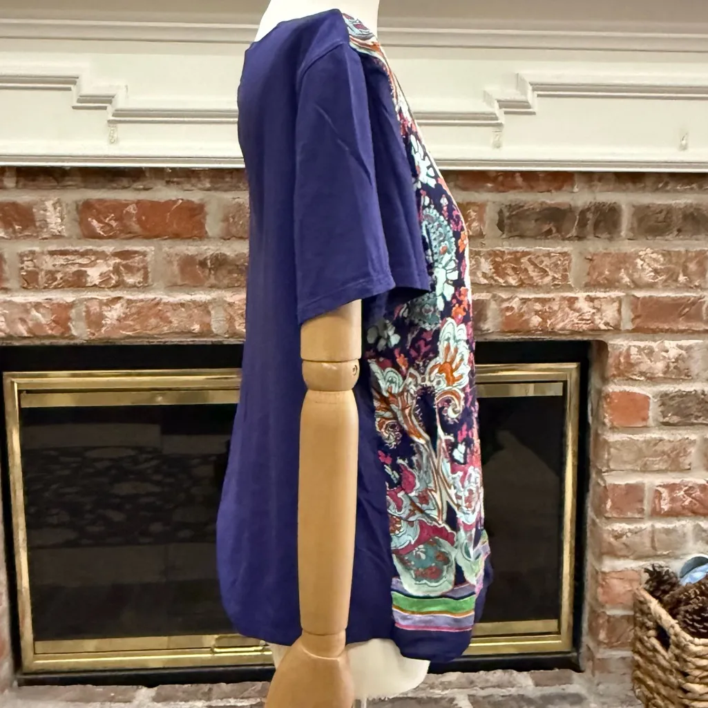 Maeve Paisley Short Sleeve Purple and Multicolor Floral Jewel Tone Top / L / EUC - Image 5