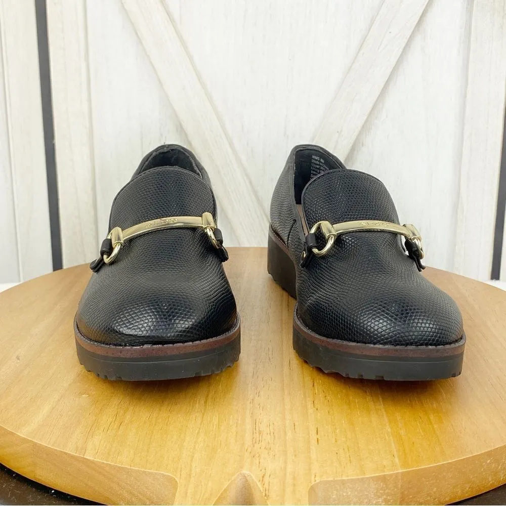 Aldo Yolanda Wedge Heel Slip On Loafer Shoes‎ Black 9 Preppy Classic - Image 4