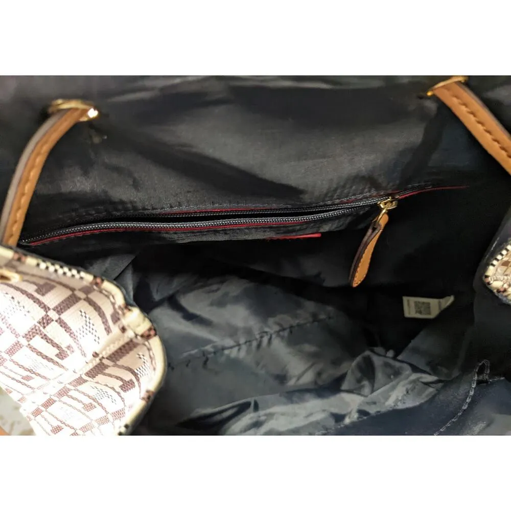 brown tan backpack logo purse drawstring closure good condition - Image 6