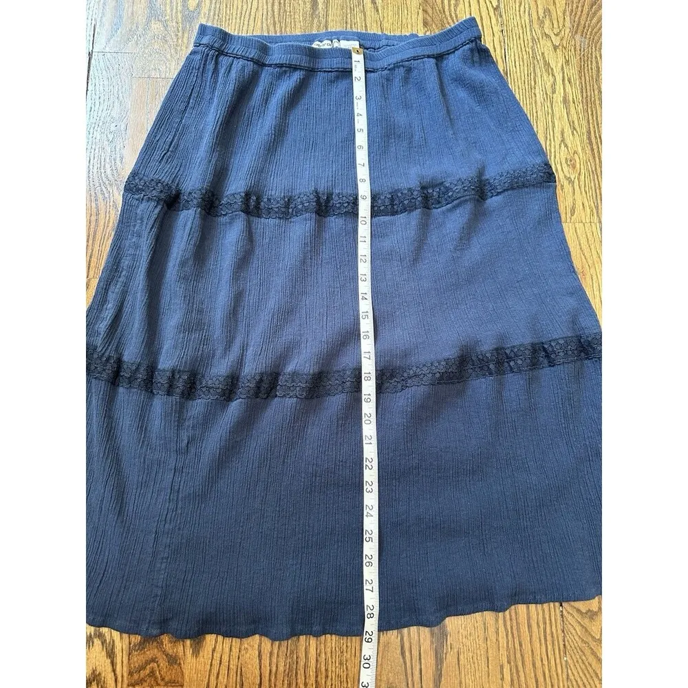 Cathy Daniels 100% Cotton Midi Skirt Sz L Tiered Blue Pull-on Hippie Cottagecore - Image 5