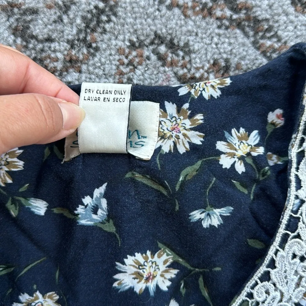 Vintage Cristin Stevens Floral Button Down Dress Navy Medium Blue - Image 5