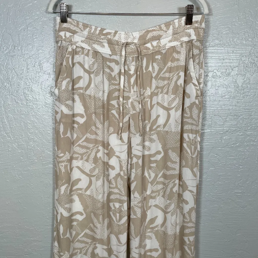 Prana Women M Beige White Fernie Beach Pant Tropical Wide Leg Pull On Casual - Image 3