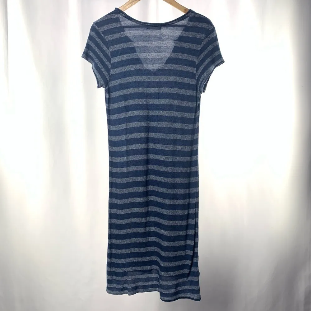 Bella Dahl Short Sleeve Ripped V Neck‎ Tee Dress in Blue Stripe Size XS - Image 3