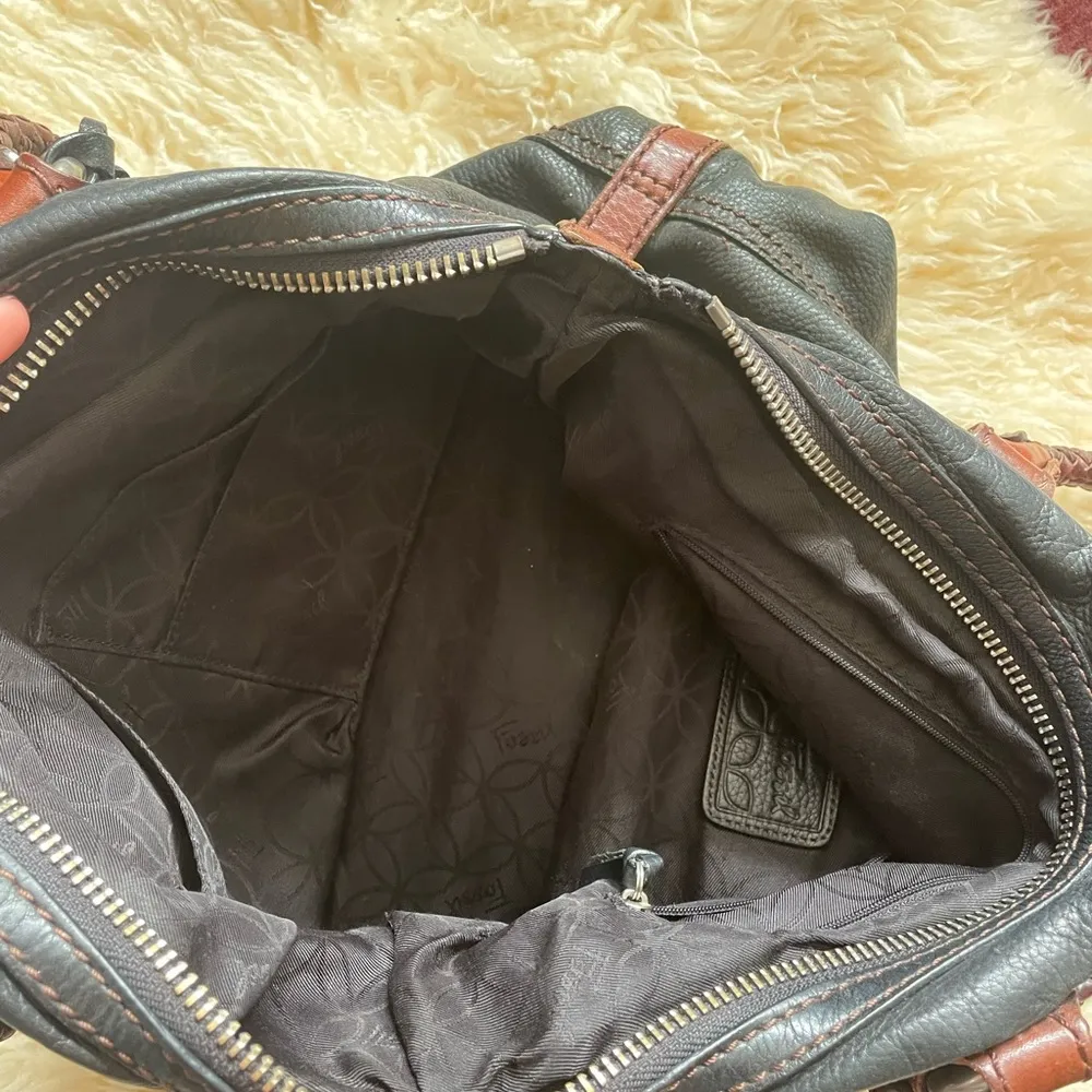 EUC Fossil Pebbled Leather 2 Tone Double Braided handled Satchel Tote - Image 9