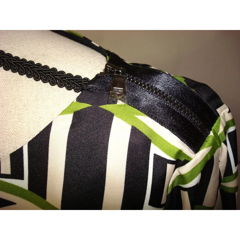 New Womens Jones New York Collection Graphic Dress Green 8 Black White Tan Zip - Image 8