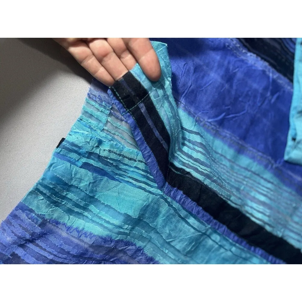 Tan Jay Retro Striped Blue Semi Sheer Button Up Lightweight Collar Size XL Size L - Image 7