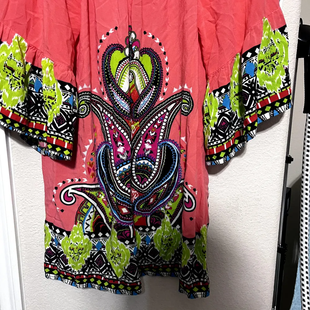 Flying Tomato Off Shoulder Mini Dress Womens sz L Floral 3/4 Bell Festival Boho - Image 3