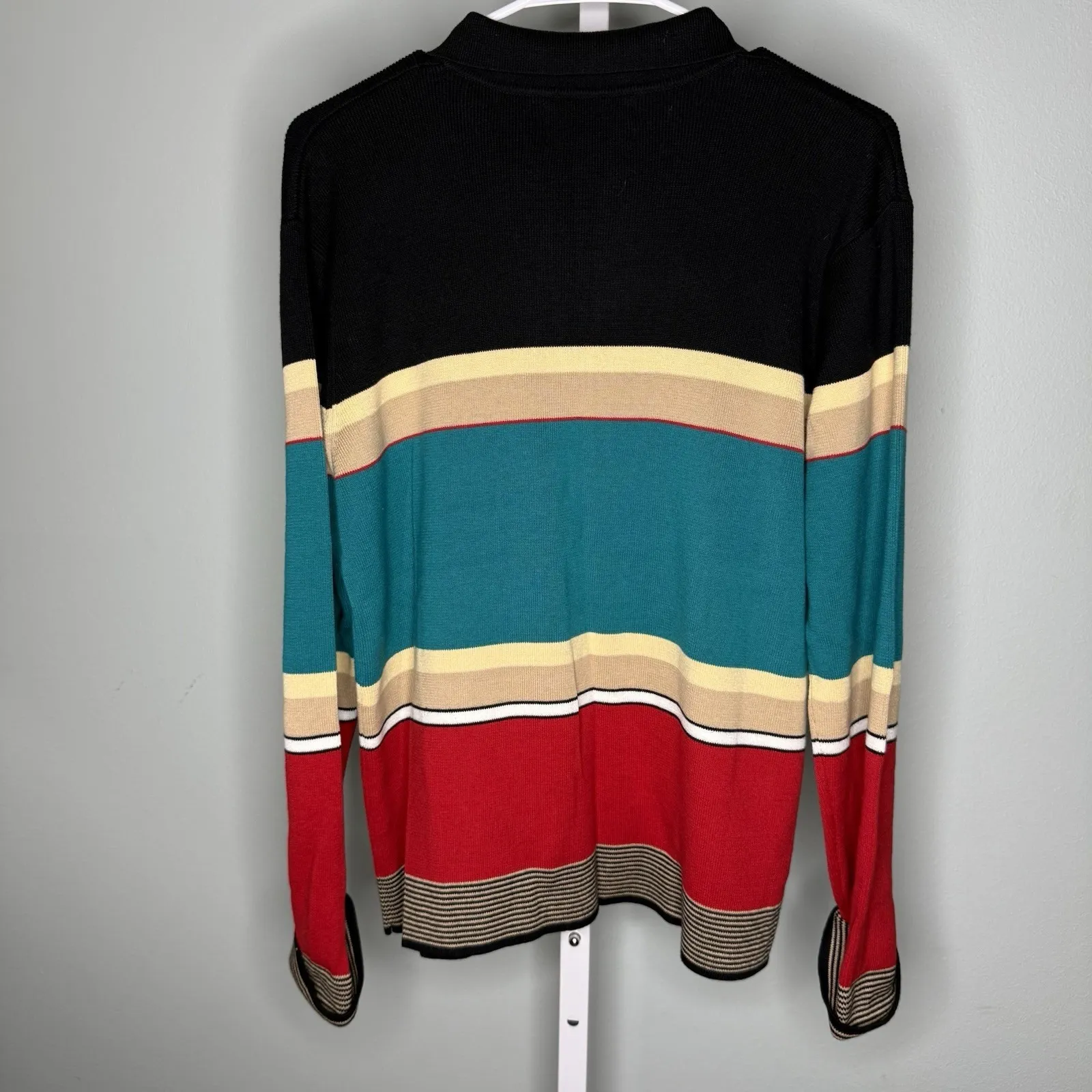 Women's Sag Harbor Zip Up Colorful Sweater Stripe  Large Cotton - Image 6
