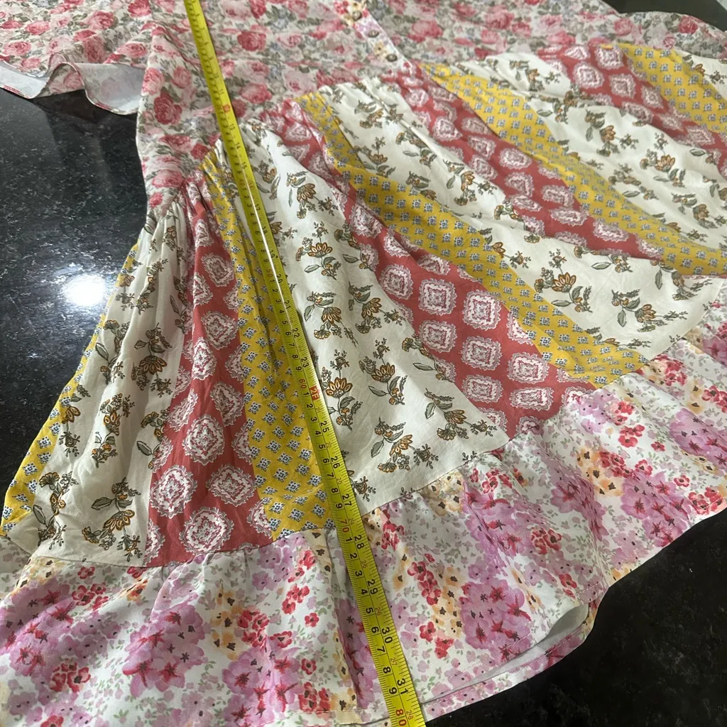 Umgee Pink and Yellow Floral patchwork boho hippie Casual Dress Sz m - Image 8