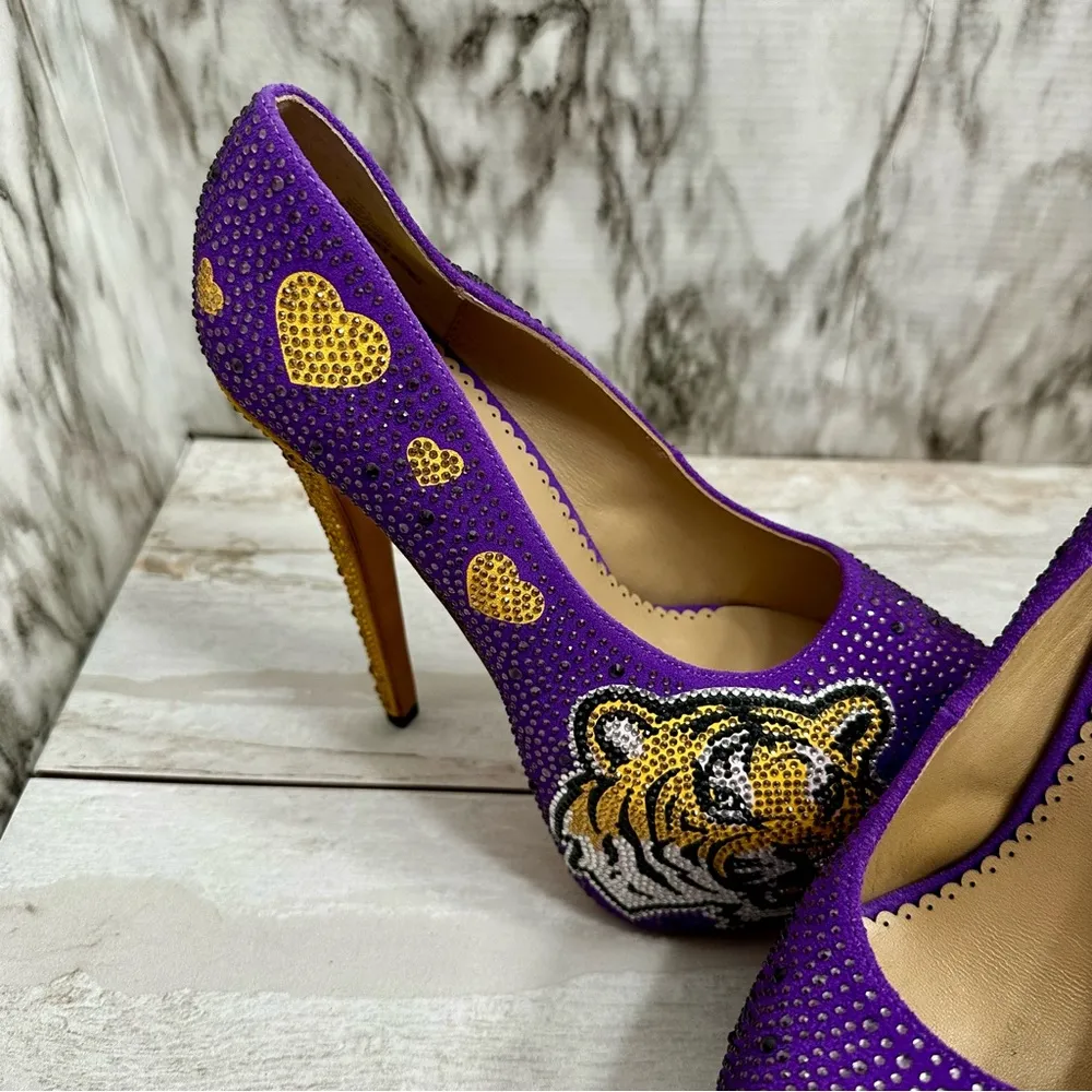Herstar Women Sz 9 LSU Tigers Crystal Heels Pumps Shoes Purple Gold Glitter Glam - Image 12