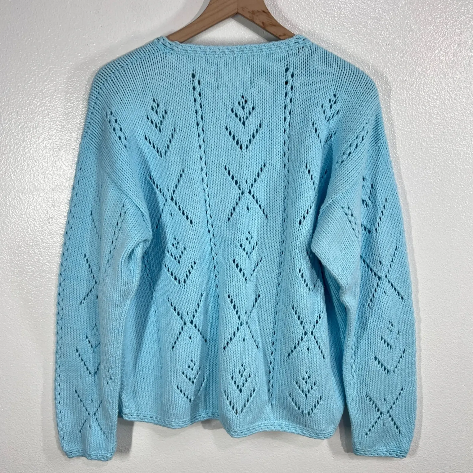 Vintage Rey Wear Hand Knit Cotton Sweater M/L Blue Openwork Coastal Knit Bolivia Size undefined - Image 2