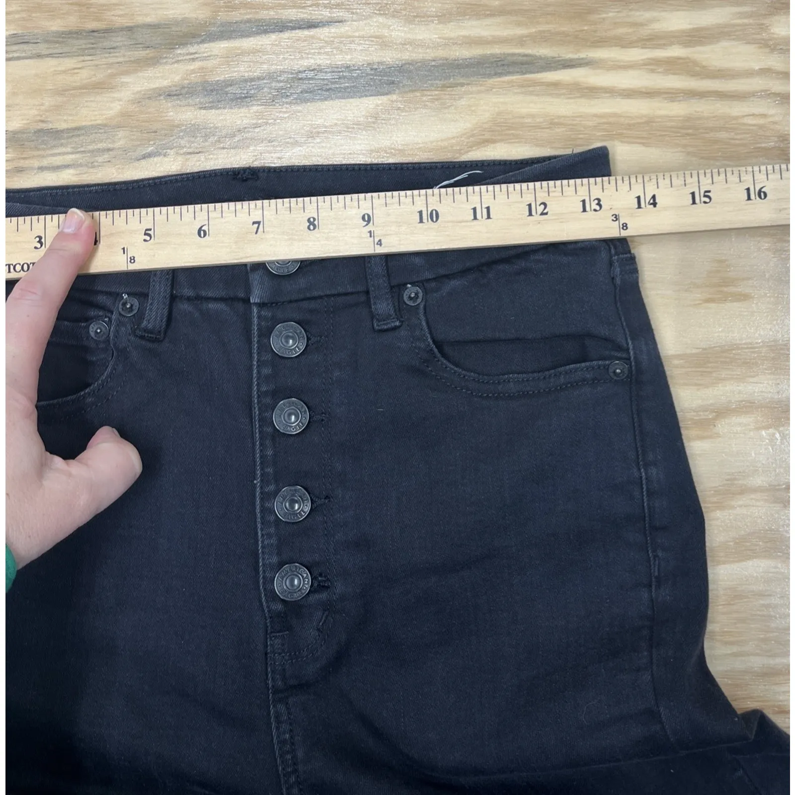 American Eagle Curvy Highest Rise Flare Jeans Black Women's Size 6 Stretch Boho - Image 8