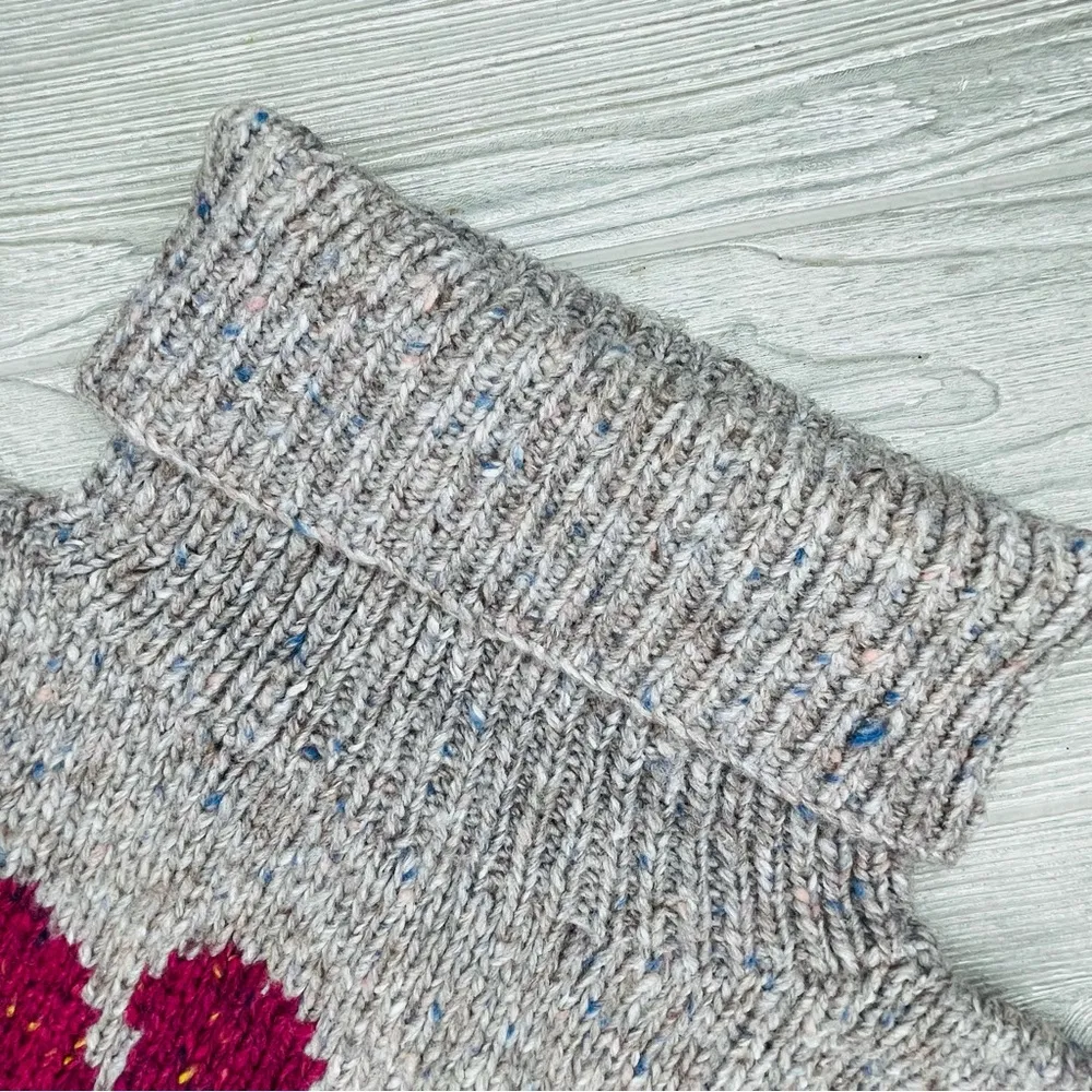 Vintage susann D long sleeve knit turtle neck sweater flower pattern Pom Pom’s m Blue Size M - Image 6