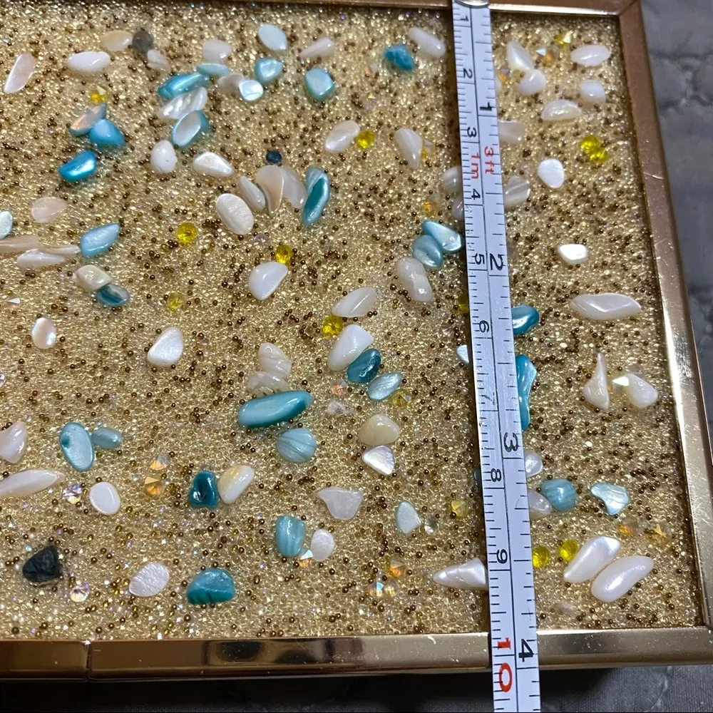 Gold Glitter Stone Clutch Evening Box Handbag Shoulder Handbag - Image 8