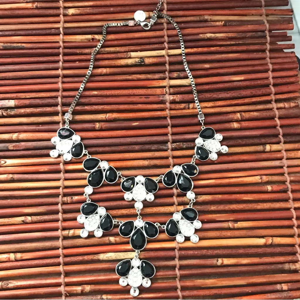 White House Black Market Black & Silver Tone Rhinestone Bibb Necklace - Image 3