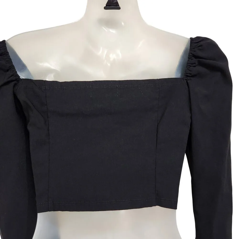 Urban Outfitters Bengaline Square Neck Cropped Top 3/4 Sleeve Black Size Small - Image 5