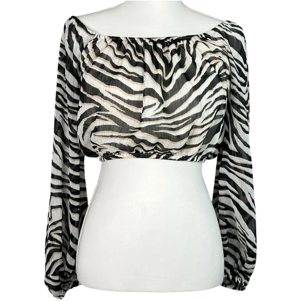 NWT Express X Rachel Zoe Cropped Animal Print Long Sleeve Blouse Size XS - Image 4