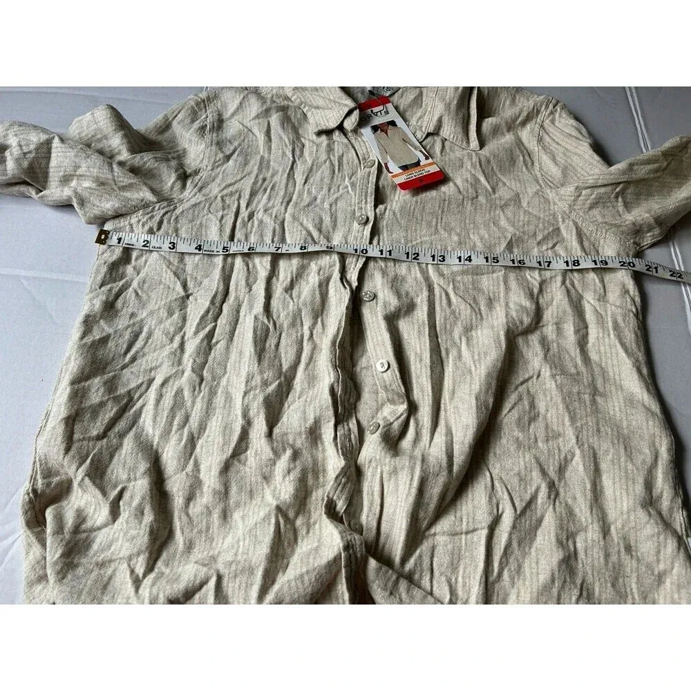 Orvis Womens M Taupe Striped Roll Tab Sleeves Linen Blend Button Up Shirt NWT - Image 5