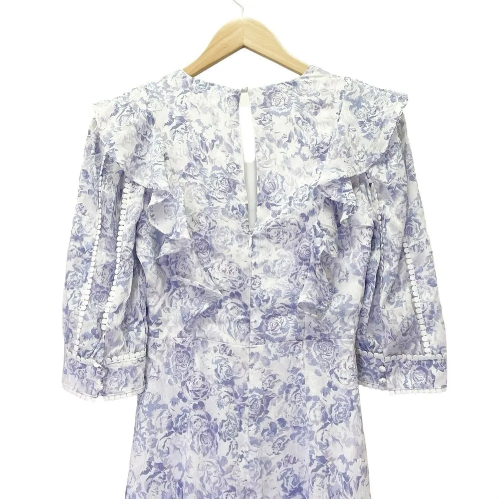 NWT Dark Pink Puff Sleeve Ruched Mini Dress in Lavender Rose Print Size 4 NEW - Image 9