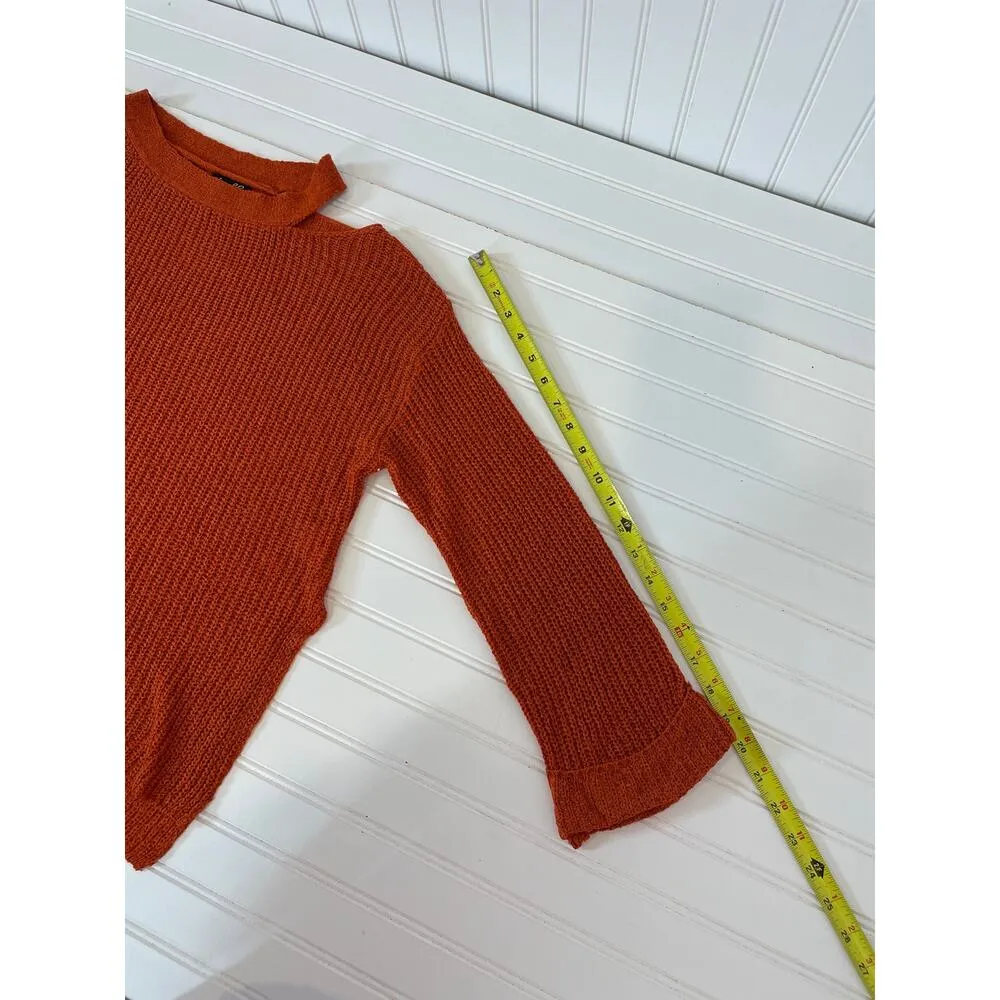 Dee Elly Cold Shoulder Sweater Orange Cut Out Crew Neck Slit Pullover Size S - Image 8