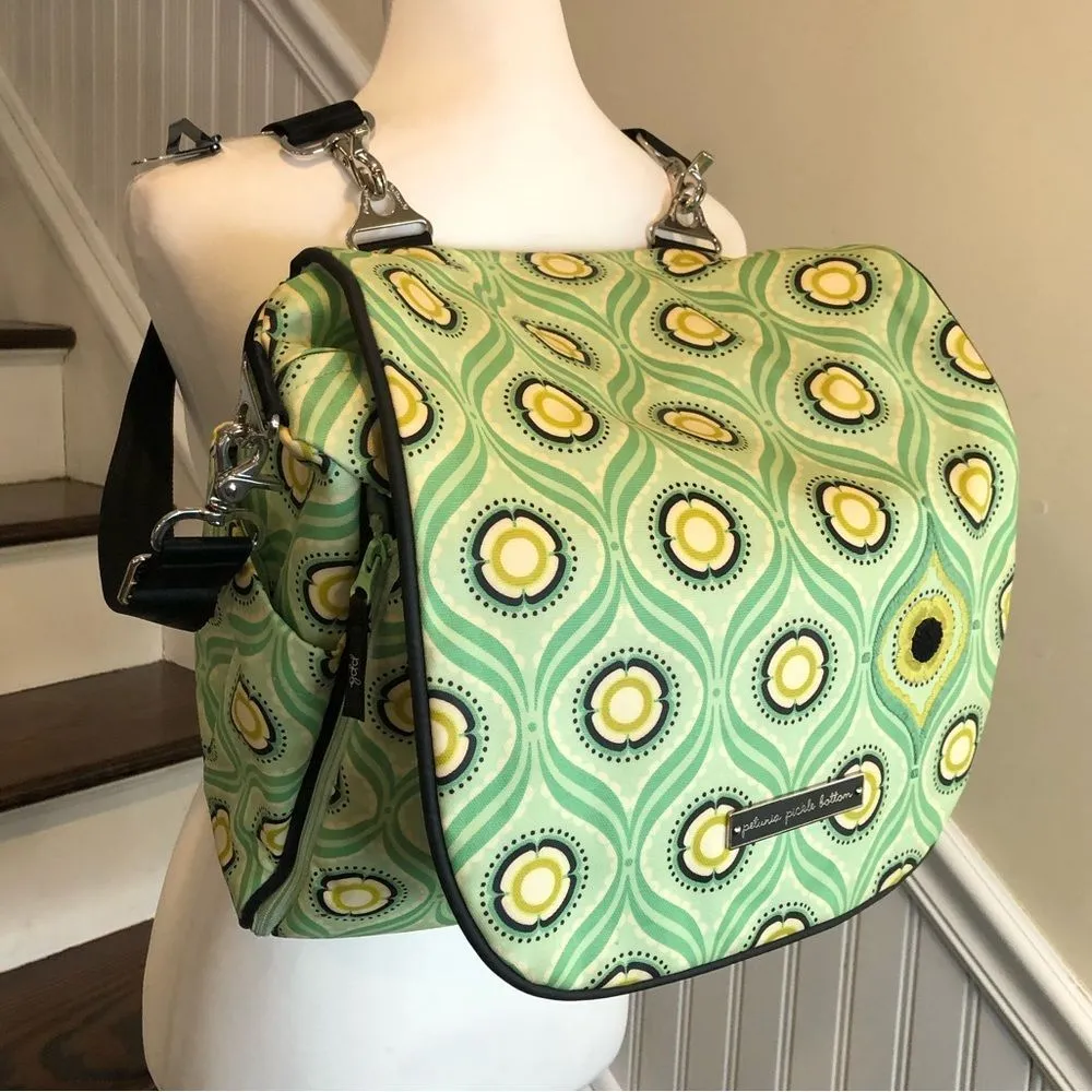 PETUNIA PICKLE BOTTOM Green Yellow Floral Backpack Adjust Crossbody Baby Bag - Image 5