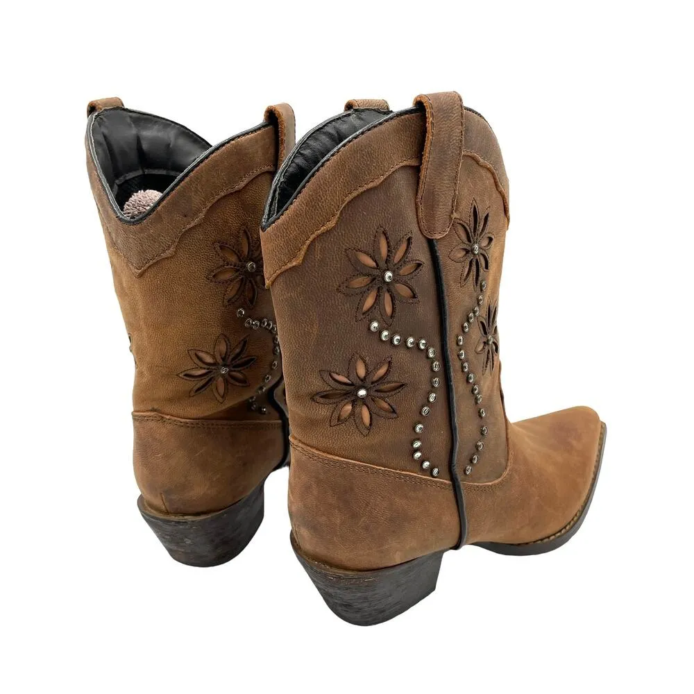 Santa Fe Boot Co Women's Sz 7M Leather Cowboy Boots Rhinestone Cowgirl Bling Brown - Image 5