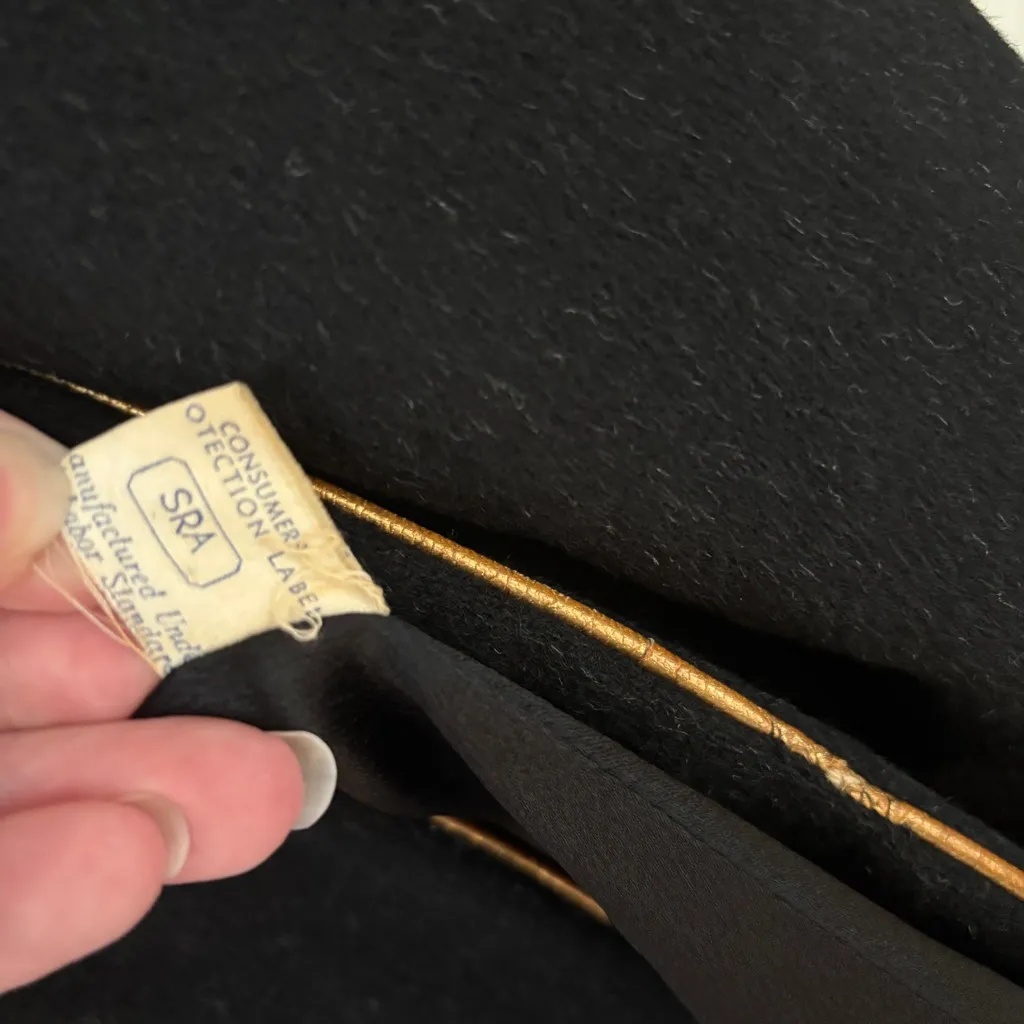 Vintage 1940s Union Wool Black Hooded Swing Coat Gold Trim VTG Union Made in USA Size 1X - Image 10