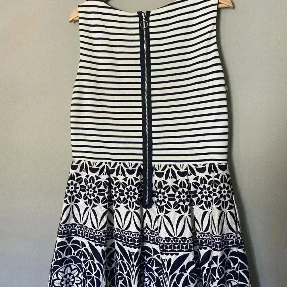Just Taylor Size 14‎ Navy Blue/White Striped Floral Midi Sleeveless Dress Blue - Image 7