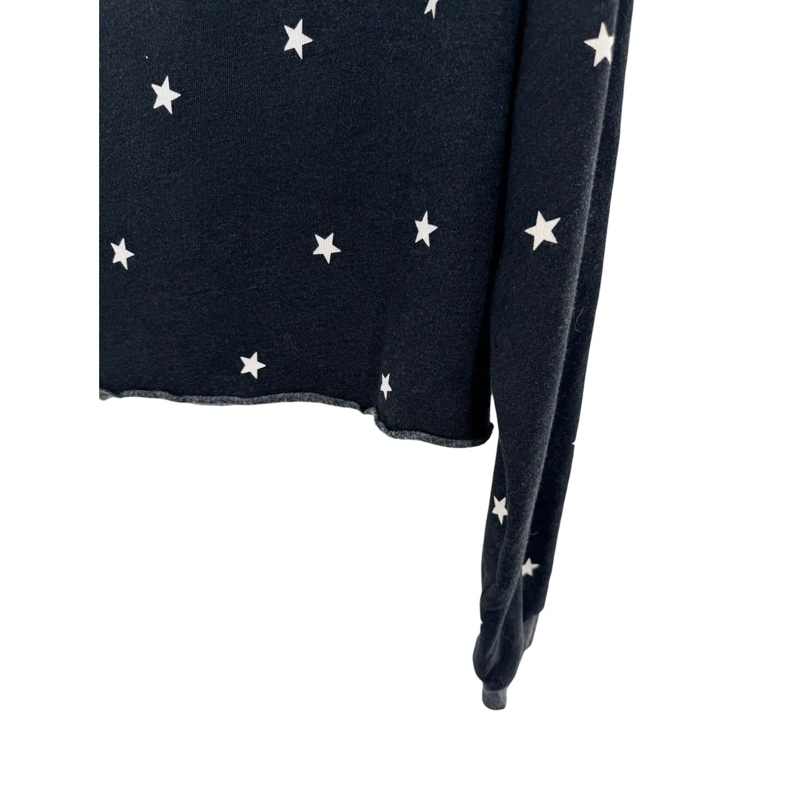 Wildfox Couture Star Print Monte Crop Crew Sweatshirt Black Raw Hem Large Casual - Image 3