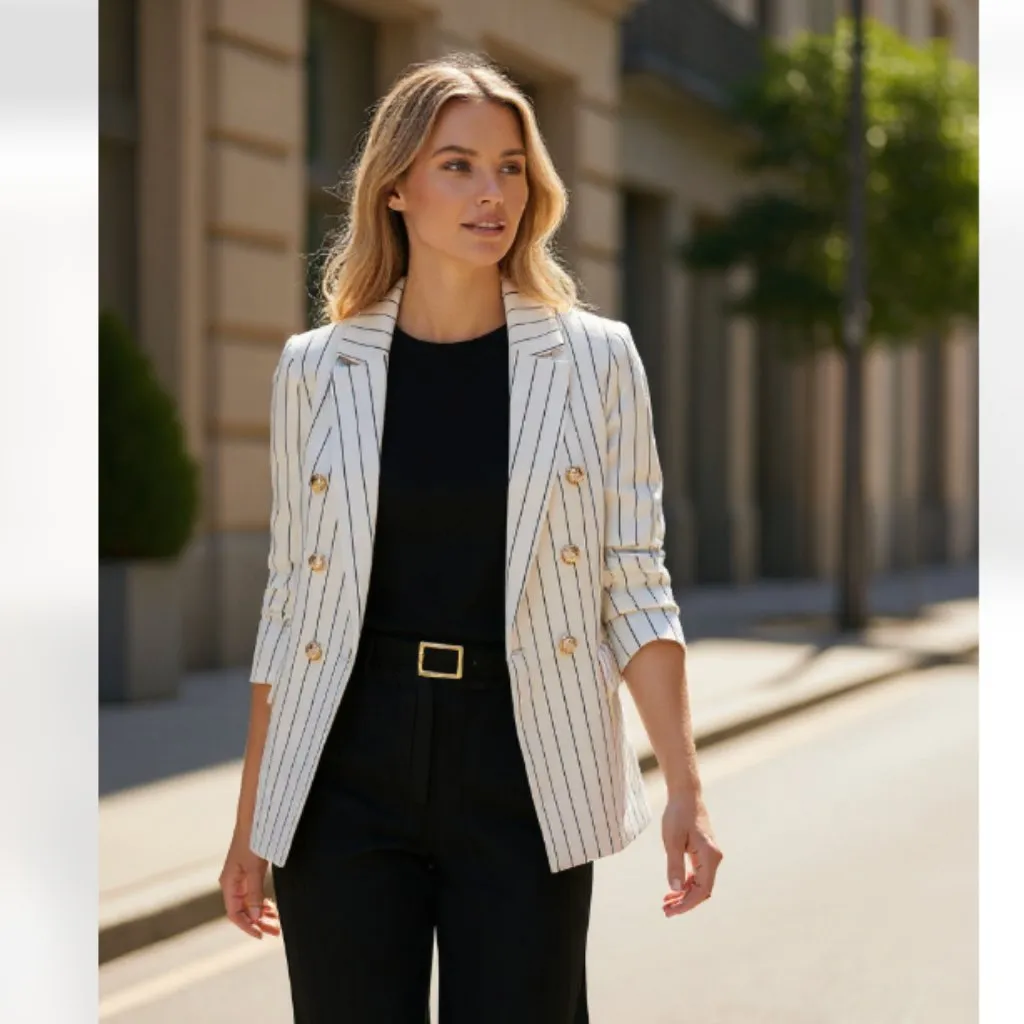 NWOT AQUA Pinstripe One Button Blazer Linen Blend XS - Image 2