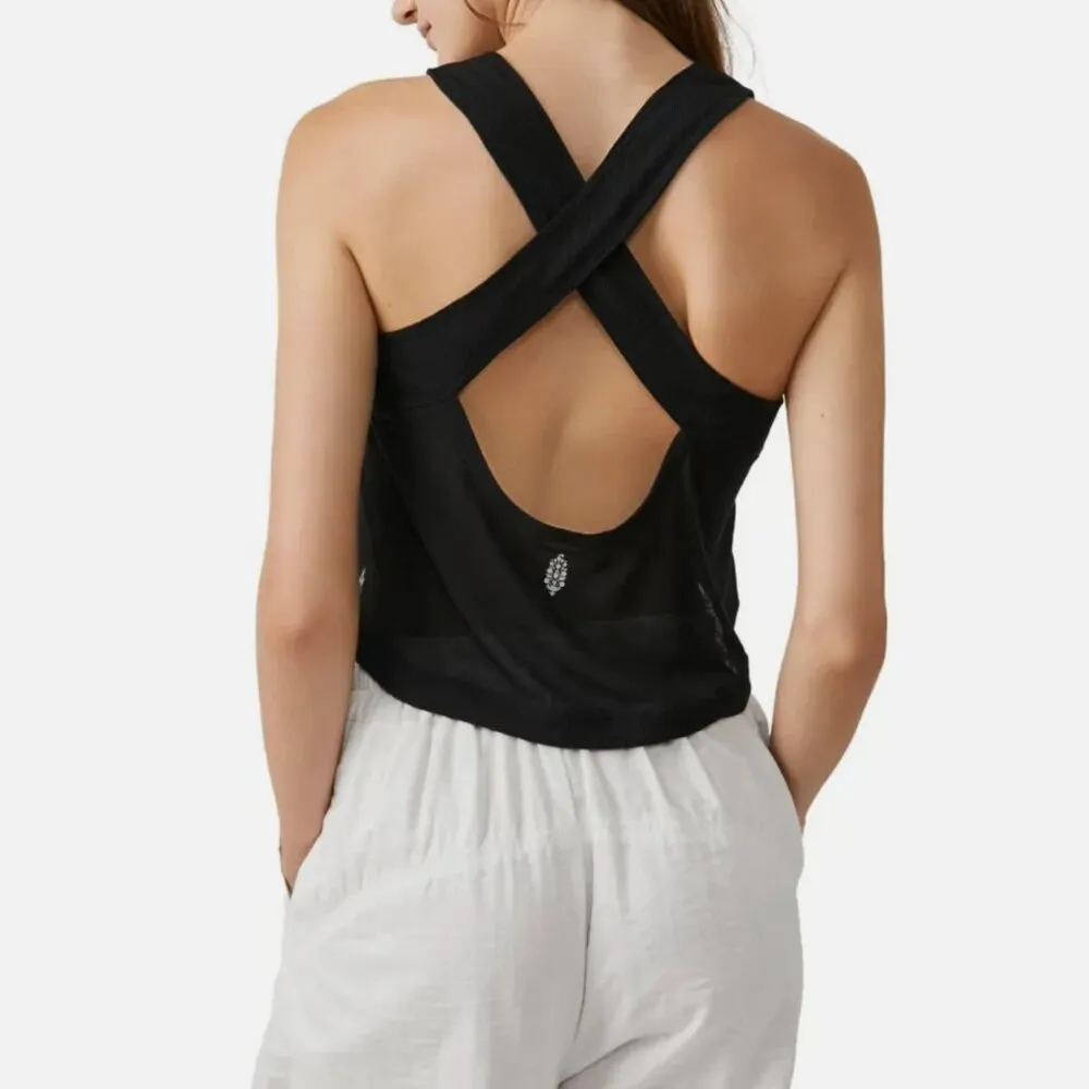 Free People Tank keep away crop racerback womens Black small athleisure workout - Image 5