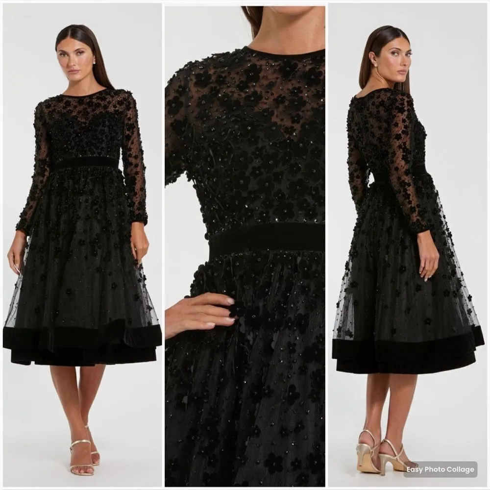 Mac Duggal Embellished Illusion Fit & Flare Dress 67007 Black - Image 3