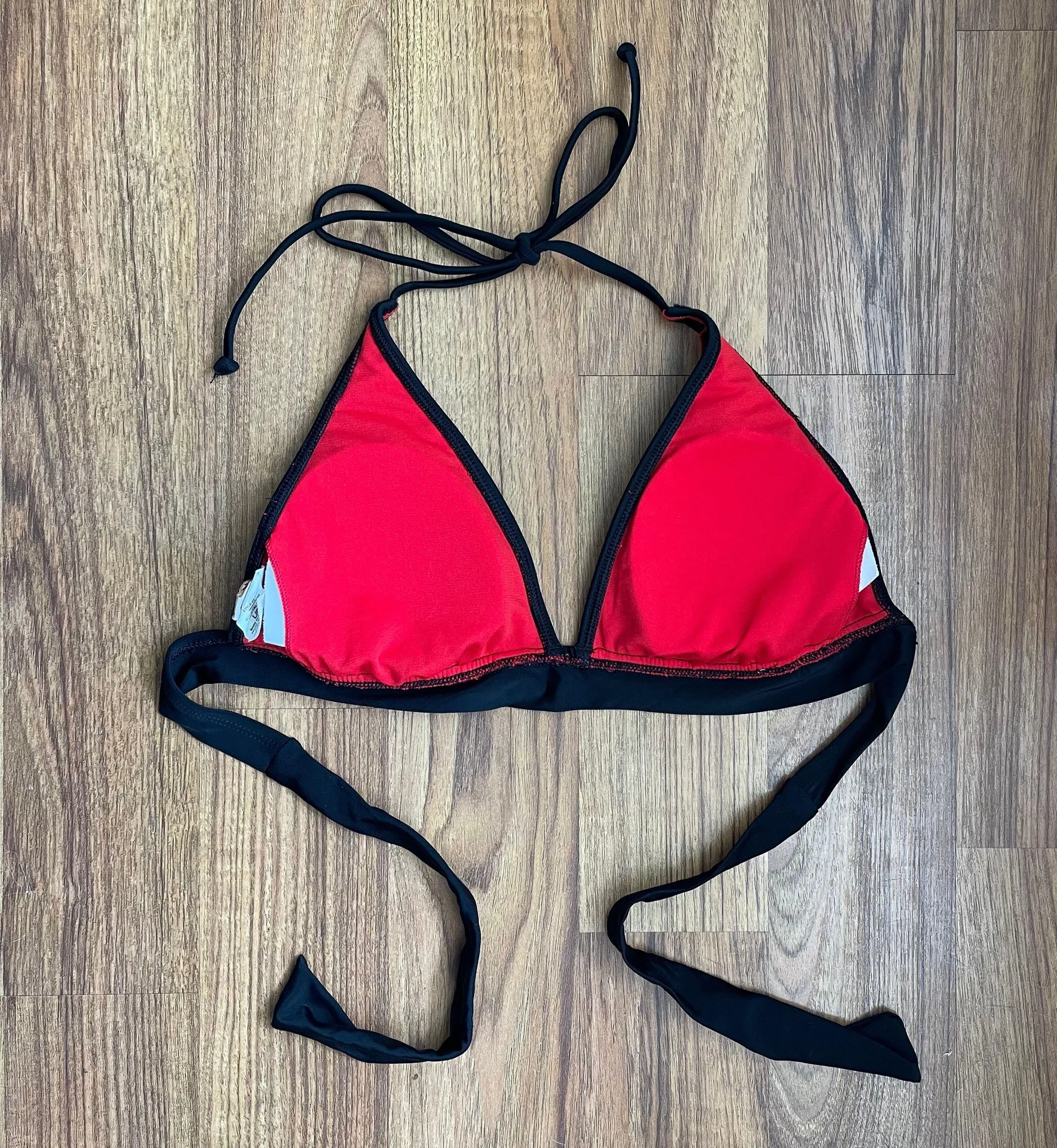 HOBIE Y2K Black Red Ruffle Embroidered Cherries Daisies Halter Swim Bikini Top - Image 5