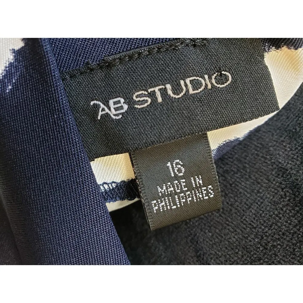 AB Studio Dress Women 16 Navy White Sheath Sleeveless Striped Career Stretch - Image 6