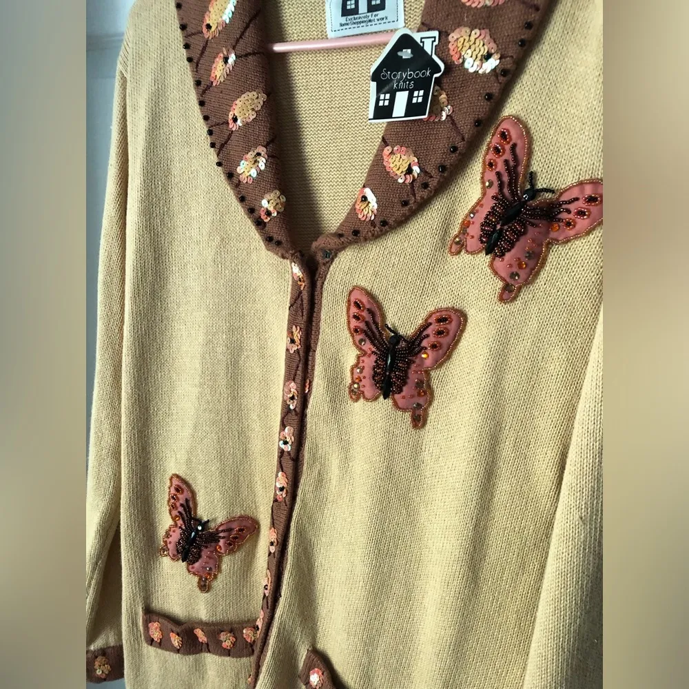 New Storybook Knits Women Sweater sz S button up Butterfly Embellished Cardigan - Image 9