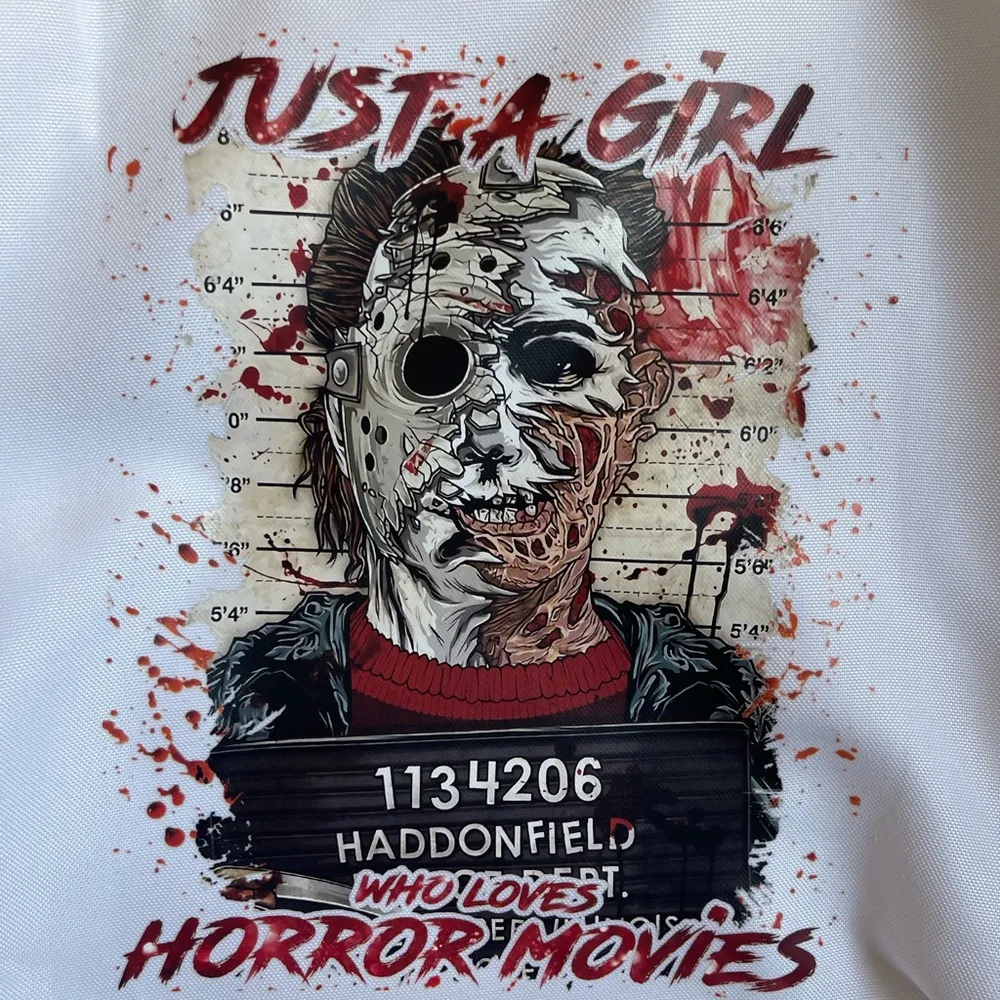 Halloween Horror Reusable White Tote Bag 13.5x13.5x4 NEW - Image 2