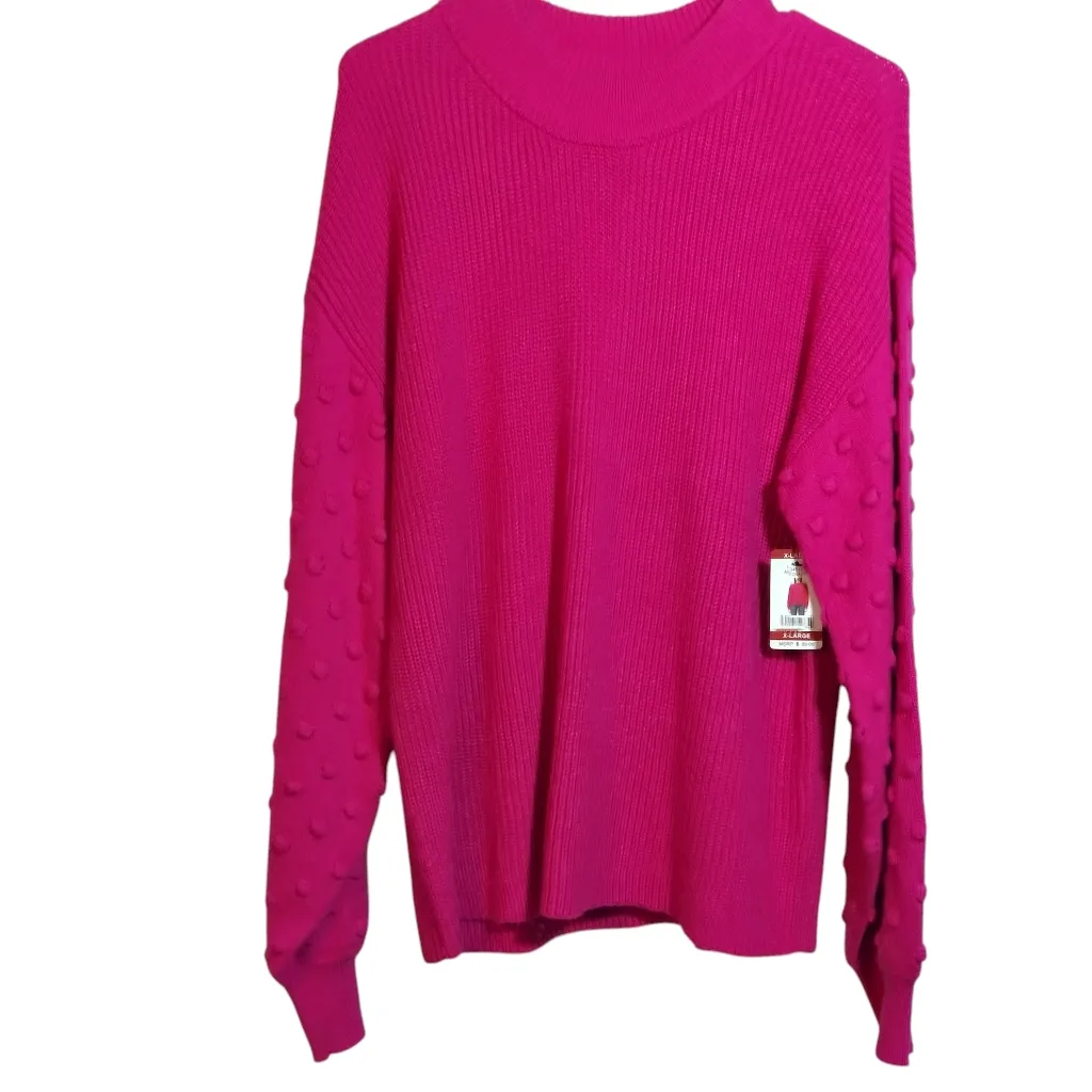 Vince Camuto Women's Bobble Stitch Sleeve Pullover Sweater Aurora Pink Size XL - Image 2