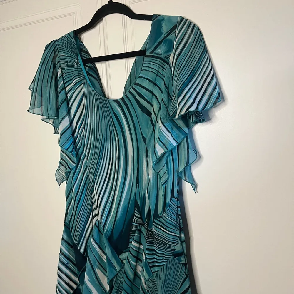 Vintage Robbie Bee Teal Abstract Chiffon Occasion Dress Size 14 - Image 14