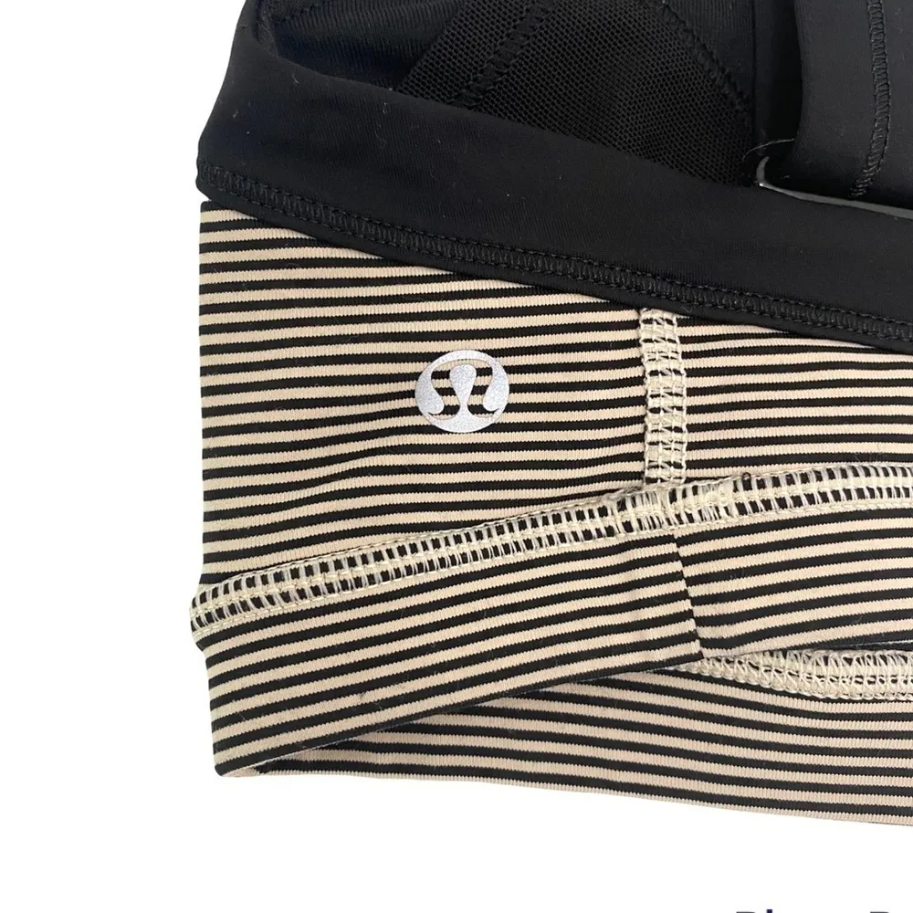 Lululemon Run Engage Bra Tonka Stripe Cashew/Black Wide Straps Athletic Size 4 - Image 7