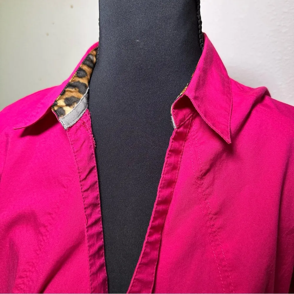 Express Pink Y2K Fitted Button Down Shirt with Cheetah Print Lined Collar L - Image 3