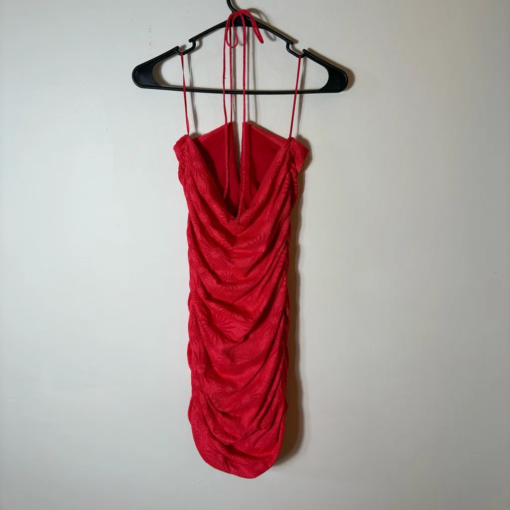 ZARA NWT ‎ Red Ruched Halter Mini Dress Size Medium - Image 3