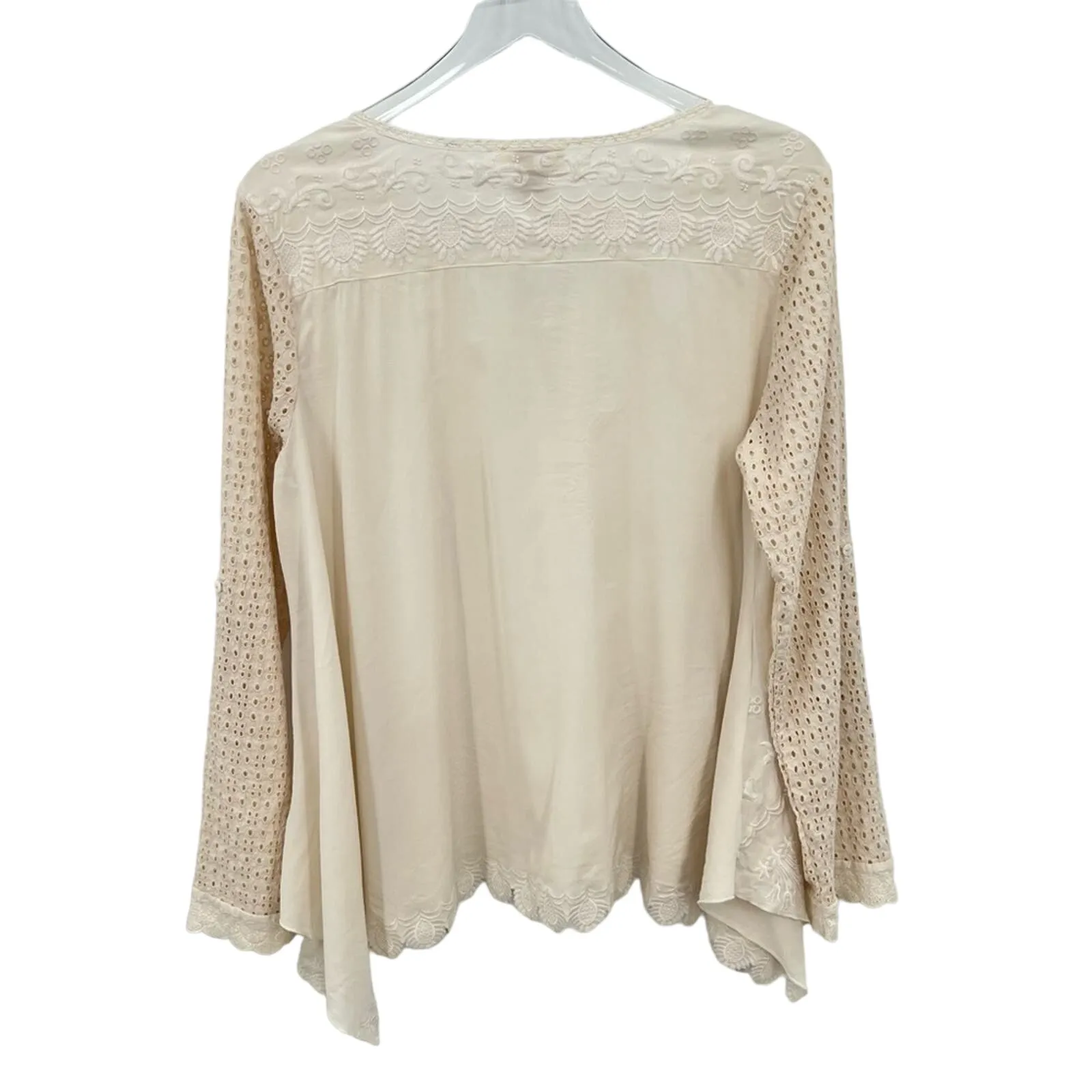 Sundance embroidered eyelet lace tab sleeve lagenlook blouse tunic top M - Image 5