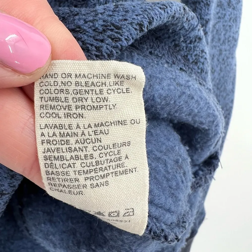 Woolrich navy blue heathered pullover sweatshirt hooded with pockets size medium - Image 6