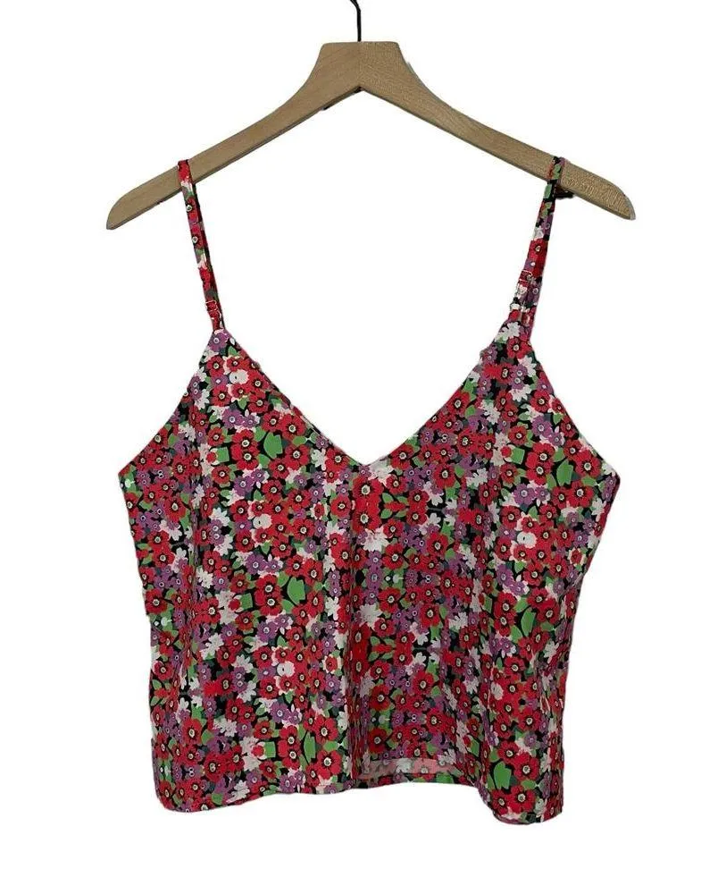 Lulu's Zenia Coral Red Multi Floral Print Cropped Cami Top - Large - Image 3